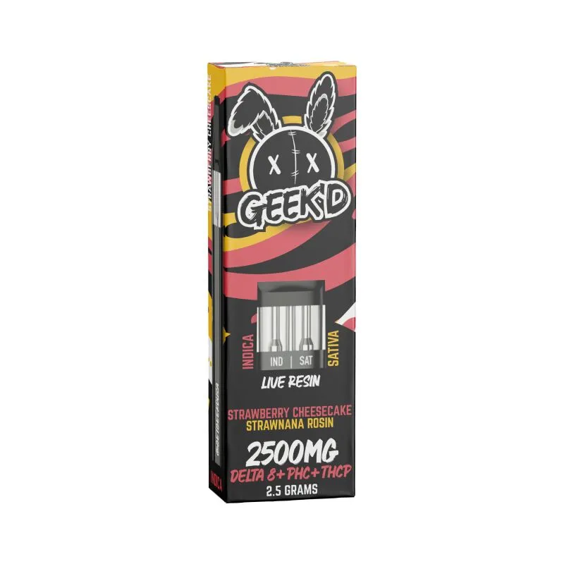 Geek'd - THC Vape - Live Resin D8 + PHC + THCP Switch Disposable - Strawberry Cheesecake & Strawnana Rosin - 2.5g