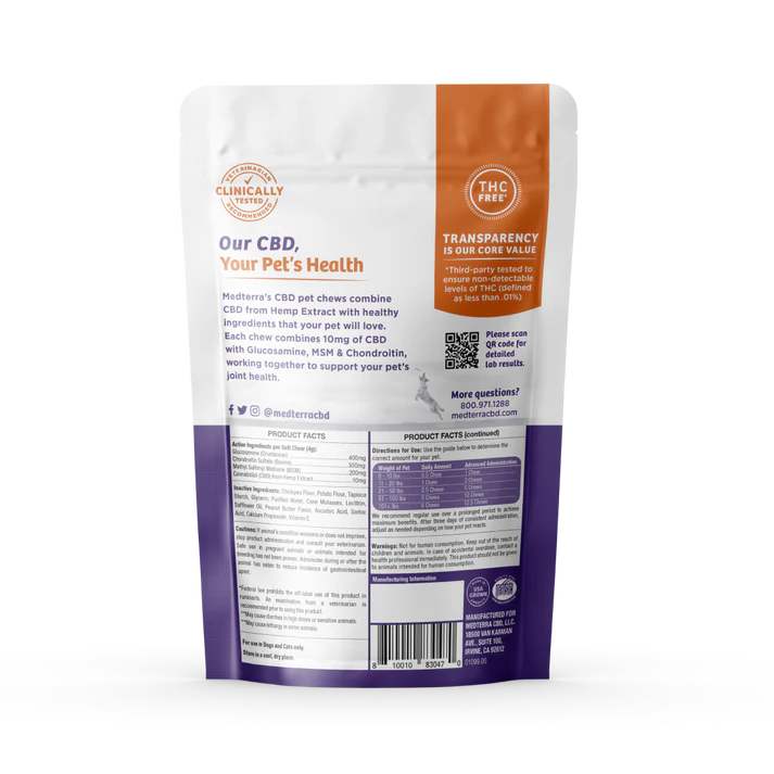 Medterra Pets Joint Support CBD Isolate Chews Peanut Butter Flavor -300mg