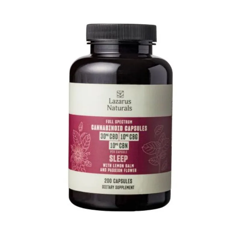 Lazarus Naturals - CBD Capsules - CBD:CBG:CBN Sleep Capsules - 30mg:10mg:10mg - 200 Count