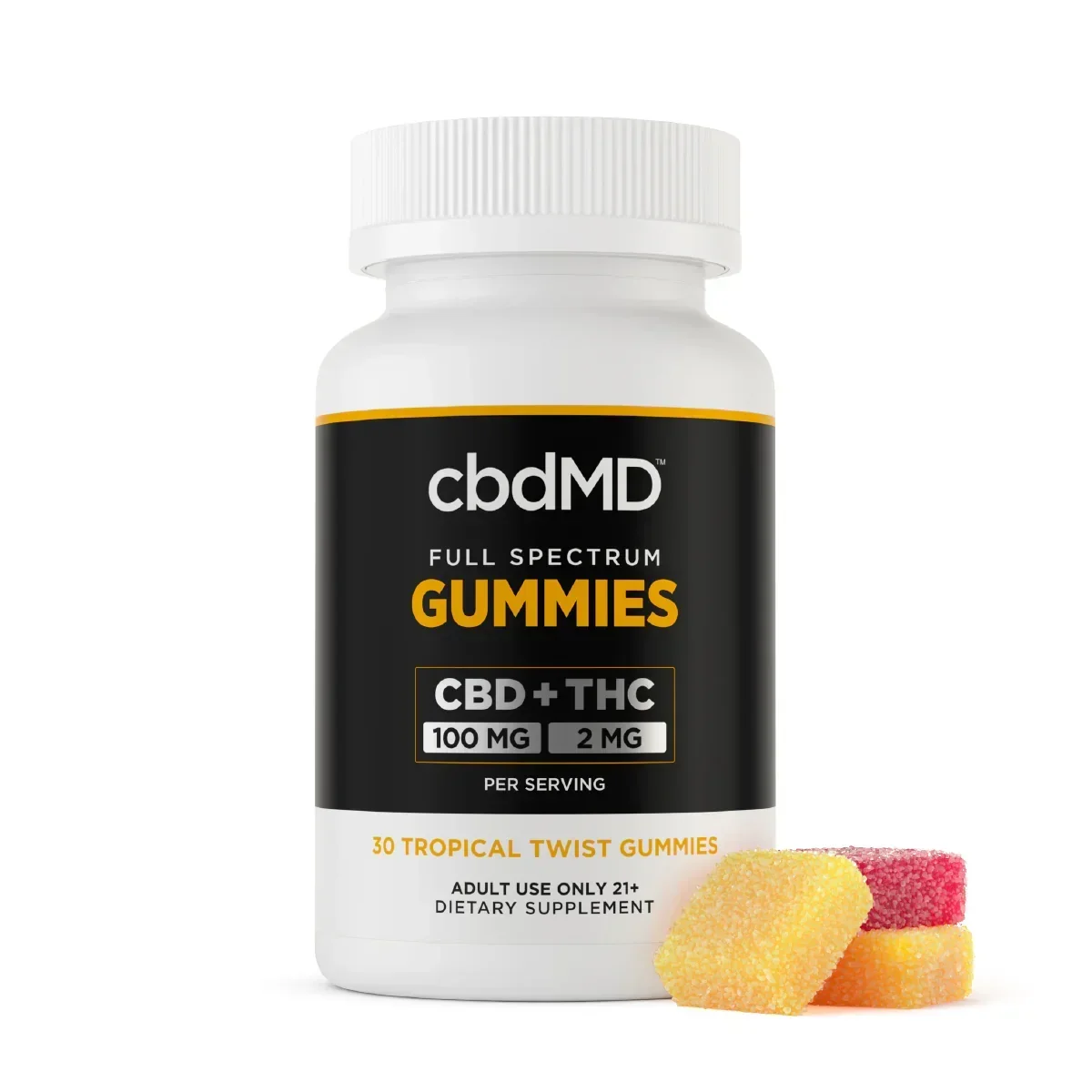 cbdmd-full spectrum-gummies-cbd+D9-tropical twist-3000mg