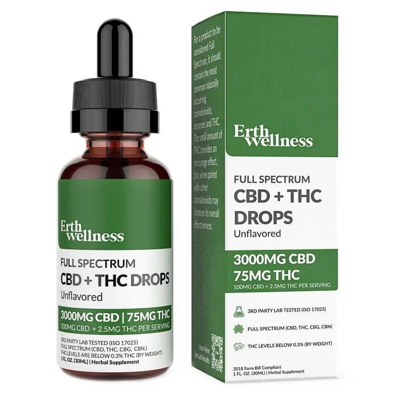 Erth - CBD Oil - Full Spectrum CBD + THC Tincture - Unflavored - 3000mg