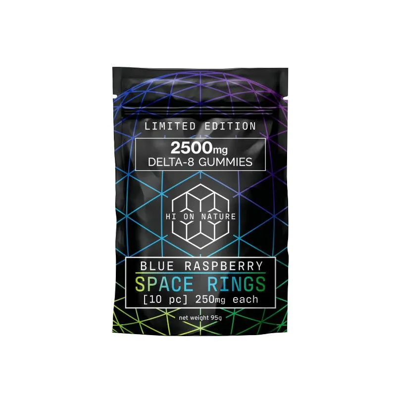 THC Edibles - Blue Raspberry D8 Gummy Space Rings - 250mg - By Hi On Nature