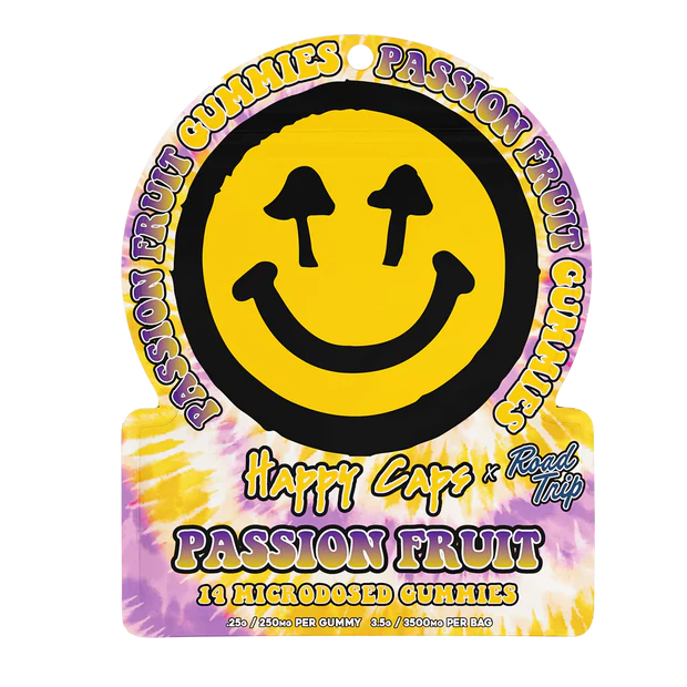 Happy Caps x Road Trip Microdosed Gummies Passion Fruit 14ct functional mushroom gummy pouch