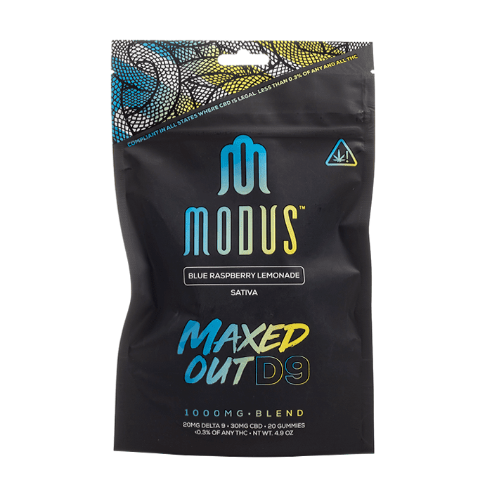 Modus Maxed Out D9 Gummies 1000mg Blue Raspberry Lemonade Sativa full spectrum Delta 9 CBD gummies