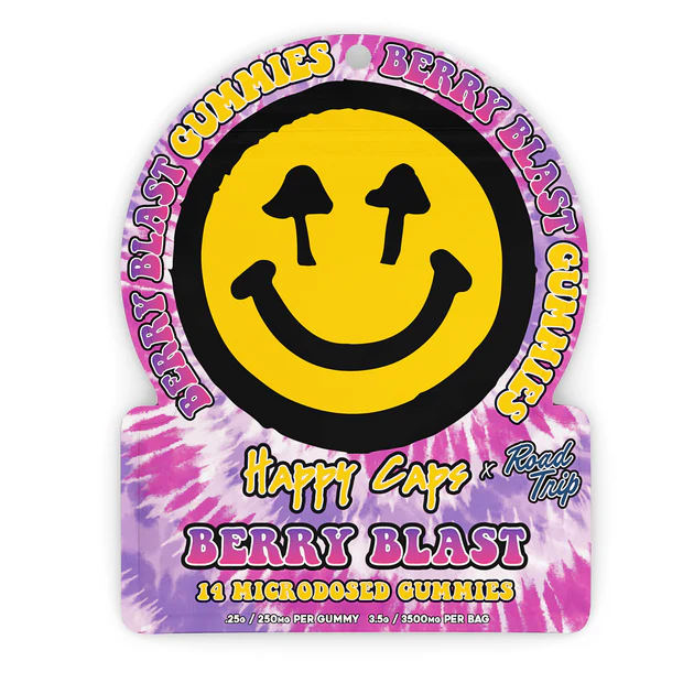 Happy Caps x Road Trip Microdosed Gummies Berry Blast 14ct functional mushroom gummy pouch