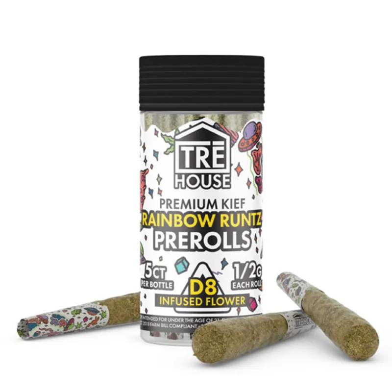 Delta 8 Flower - Rainbow Runtz Pre Rolls - 5ct - TRĒ House