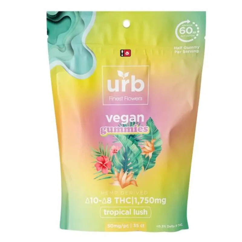 Urb Finest Flowers - Delta 8 Edible - D8:D10 Vegan Gummies - Tropical Lush - 50mg - 1750mg