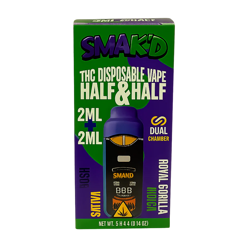 Smak’d – Grape Kush / Royal Gorilla Dual-Chamber Disposable | Delta 8 • Delta 9 • HHC • THCP | 4g