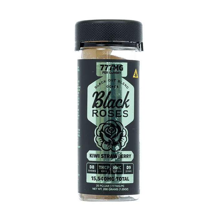 black roses blackout blend gummies 15540mg kiwi strawberry 20ct 777mg each