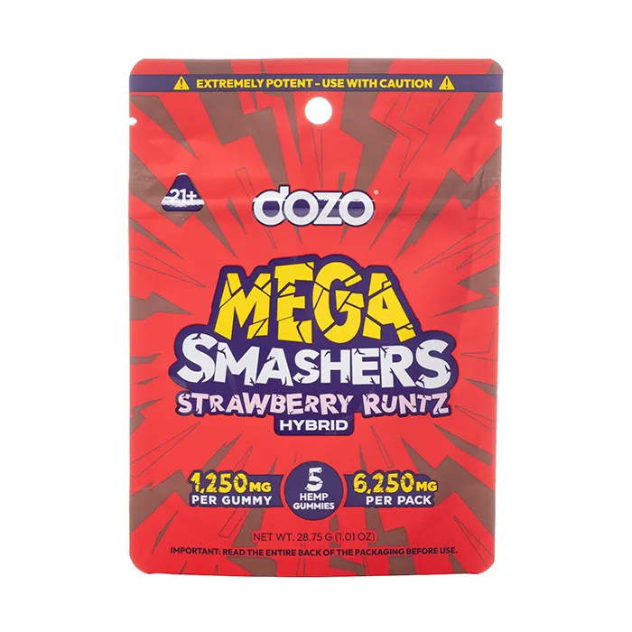 DOZO Mega Smashers Gummies 6250mg 5ct THC-P THC-A Delta-8 Strawberry Runtz Hybrid
