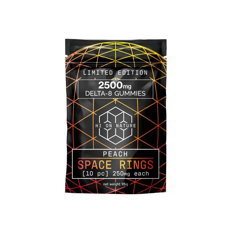 THC Edibles - Peach D8 Gummy Space Rings - 250mg - By Hi On Nature
