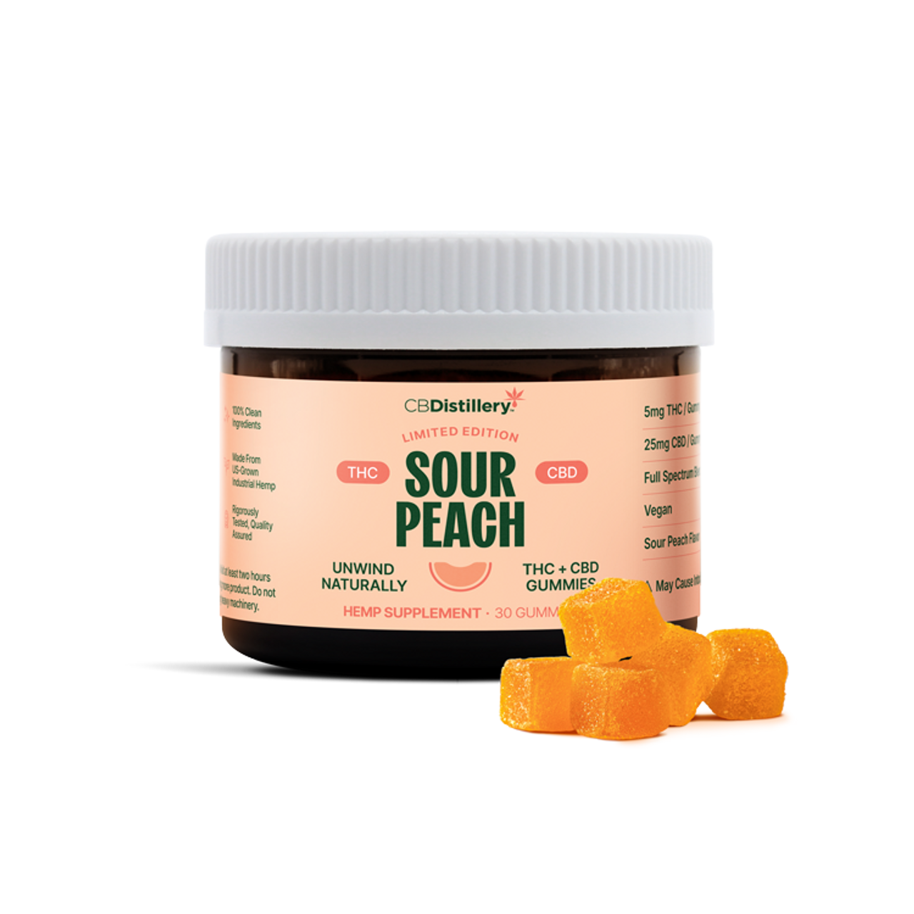 CBDistillery 5mg THC + 25mg CBD Gummies - Sour Peach