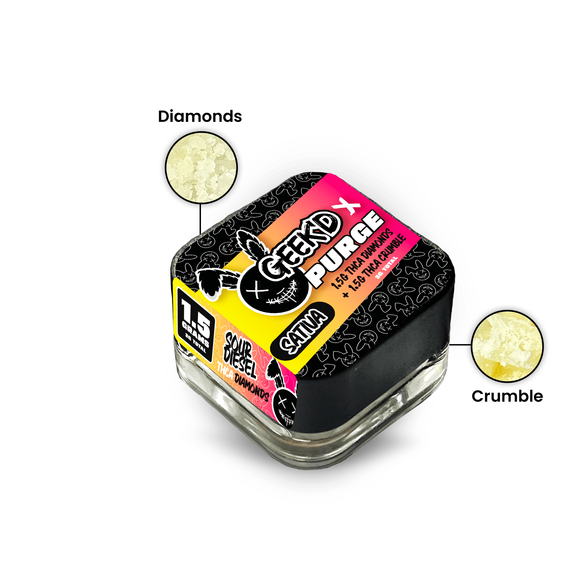 Geek'd x Purge THCa Diamonds + Crumble 3G Sour Diesel x Maui Wowie (Sativa) - Image 2