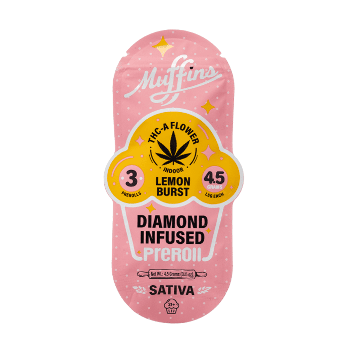 Muffins THCA Flower Diamond Infused 4.5G Prerolls Lemon Burst