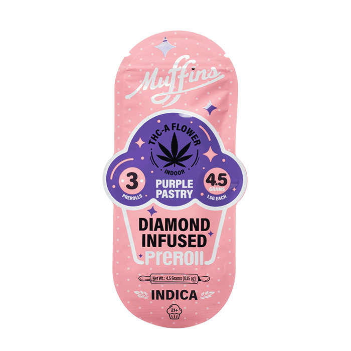Muffins THCA Flower Diamond Infused 4.5G Prerolls Purple Pastry
