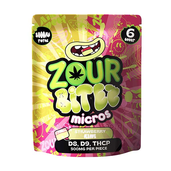 zour bitez micros gummies strawberry kiwi dual flavor 500mg 6ct 3000mg