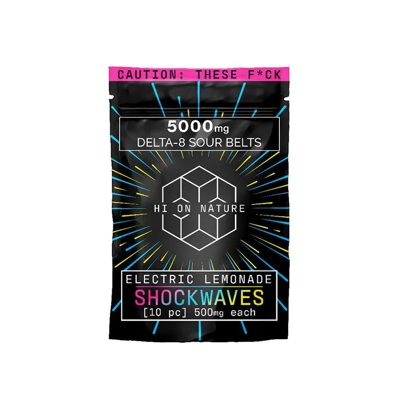 THC Edibles - Electric Lemonade D8 Sour Belts - 500mg - By Hi On Nature