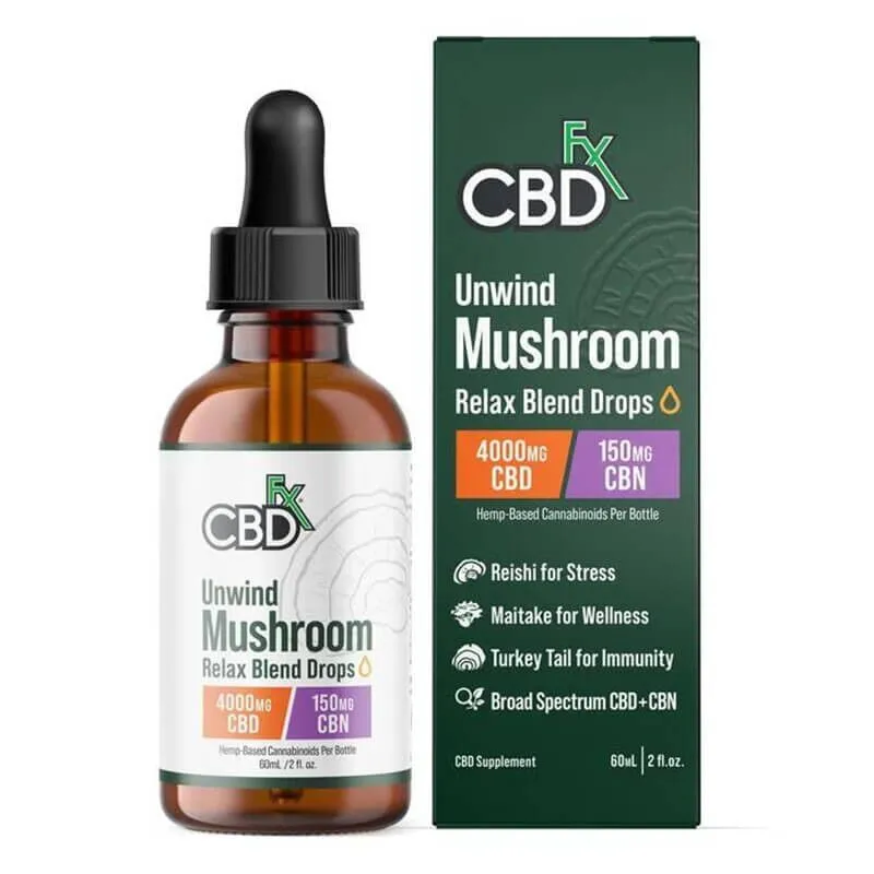 CBDfx - CBD Tincture - Unwind Mushroom CBD:CBN Relax Blend Drops - 4000mg