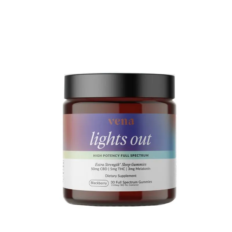 CBD Edibles - Blackberry Lights Out Extra Strength Sleep Gummies + THC - 55mg - By Vena - 30 Count Jar