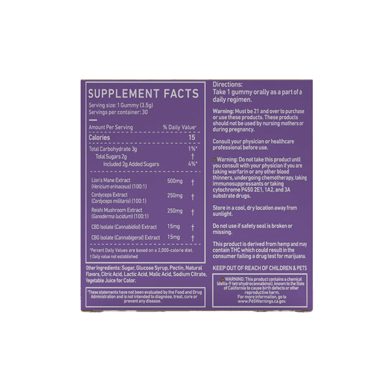 Green Roads - CBD Gummies - Focus - Mushroom Gummies - 30 Count Back