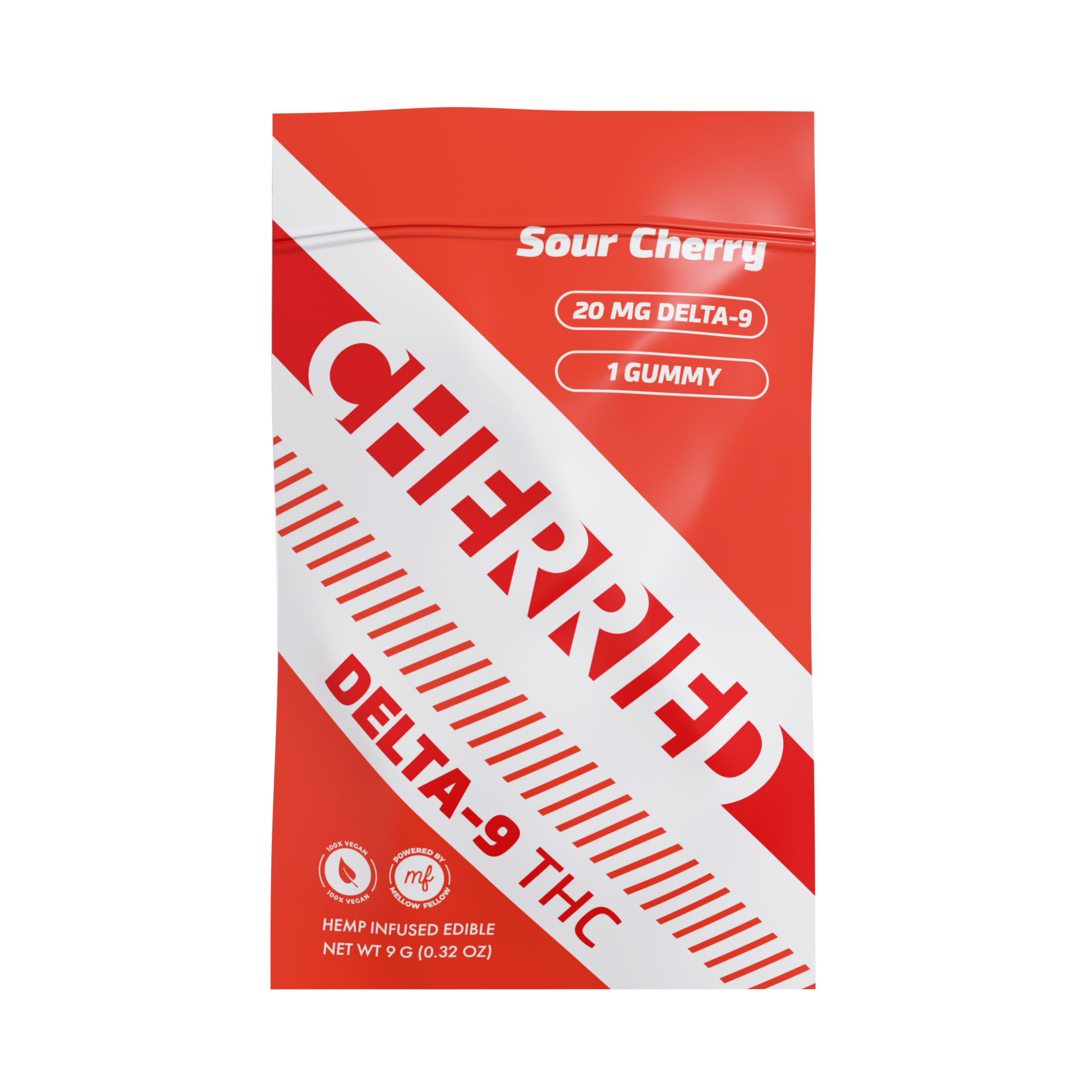Cherried 1pc Edibles 20mg Delta 9 + THC + Gummies Sour Cherry