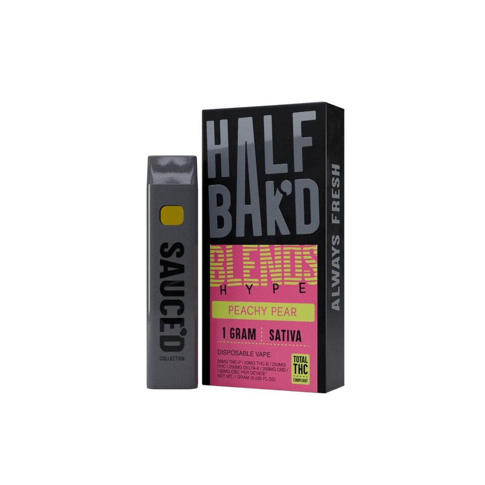 Half Bakd Hype Blends Disposable Vape 1 Gram Peachy Pear Sativa