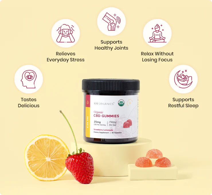 Joy Organics Broad Spectrum Organic CBD Gummies 25mg - Strawberry Lemonade - Image 2