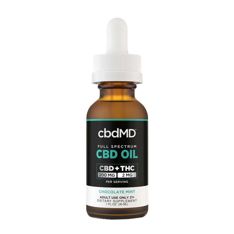 cbdMD - CBD Oil - CBD:THC Full Spectrum Tincture - Chocolate Mint - 6000mg