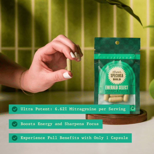 Super Speciosa Emerald Select Enhanced Kratom Capsules - Image 9