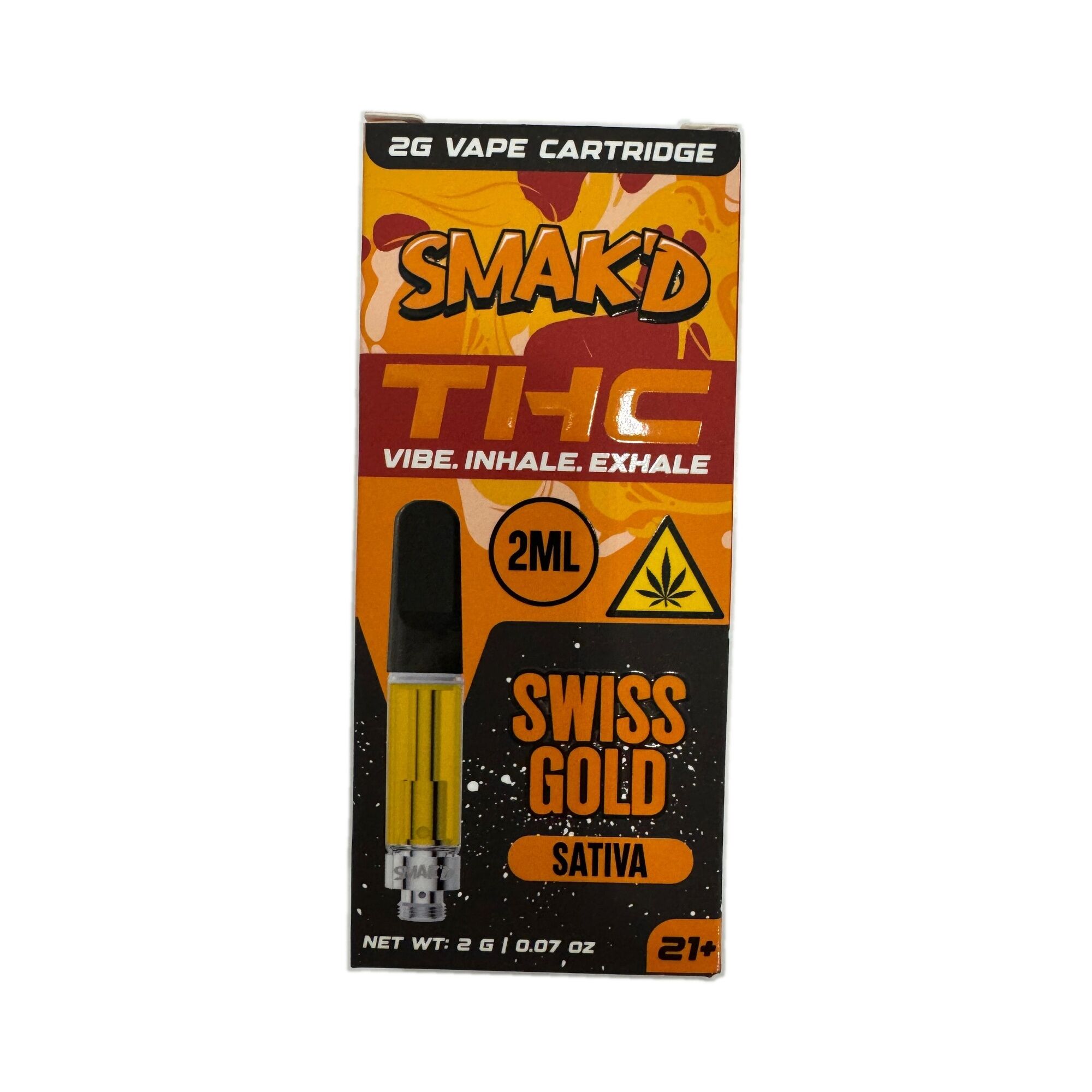 Smak’d THC Vape Cartridge 2G Swiss Gold Sativa hemp-derived cannabinoids vape cart