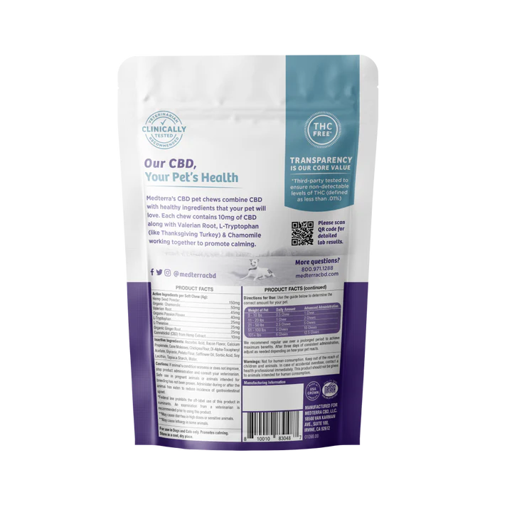 Medterra - CBD Pet Edible - Bacon Calming Soft Chews - 300mg
