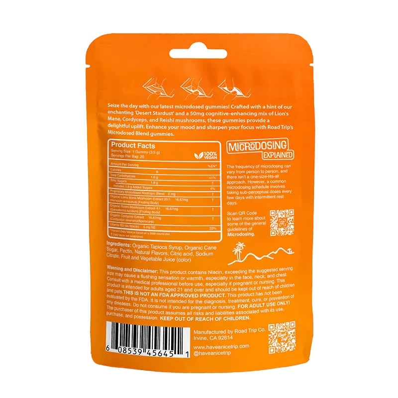 Day Trip - Mushroom Gummies - MICRODOSED - Orange - 20 Count Pouch Back