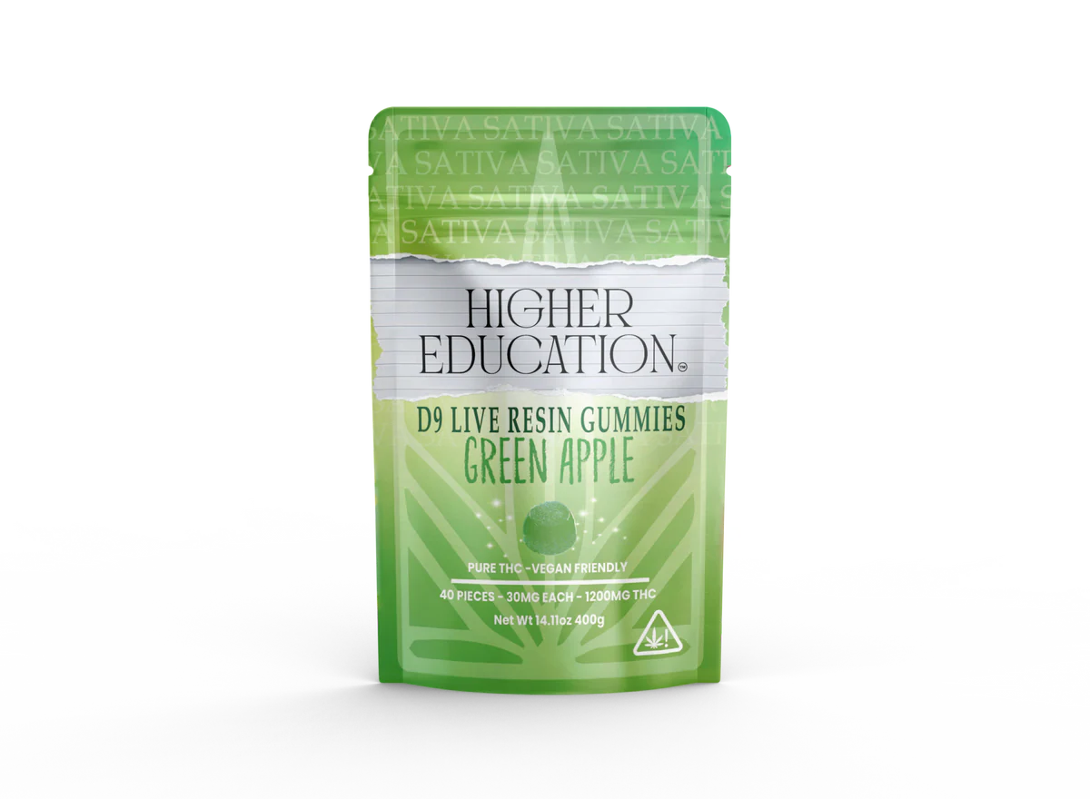 Higher Education Green Apple Delta-9 Live Resin Gummies 1200mg Sativa