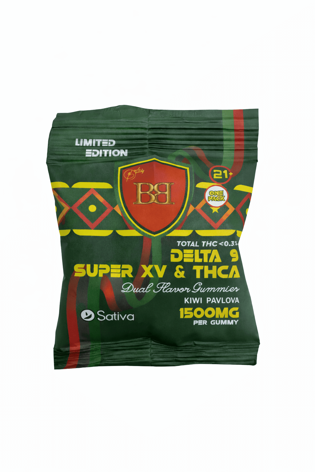 bud buddy thca delta 9 super xv gummy kiwi pavlova dual flavor 1500mg 1ct