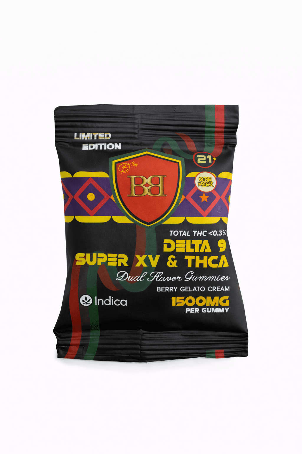 bud buddy thca delta 9 super xv gummy berry gelato cream dual flavor 1500mg 1ct