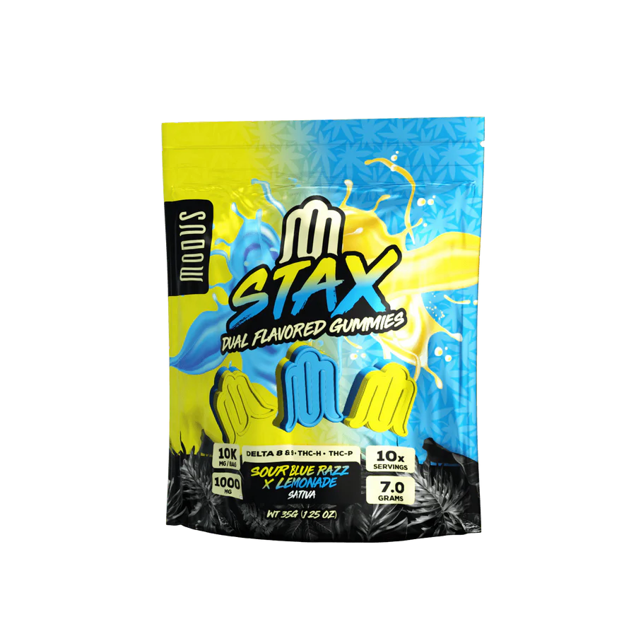 Modus STAX dual flavored gummies Sour Blue Razz and Lemonade with Delta 8 Delta 9 THC-H THC-P