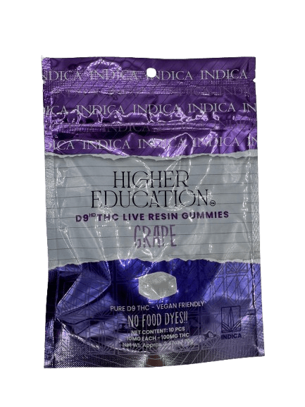 higher education d9 live resin gummies grape indica