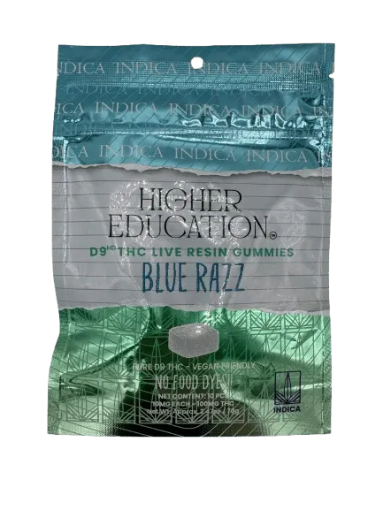 higher education d9 live resin gummies blue razz indica