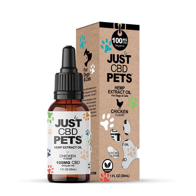 Just CBD Pets Hemp Extract Oil 100mg Chicken Flavor tincture for dogs and cats 1oz
