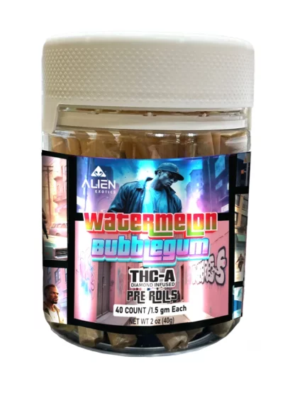 Alien Exotics THC-A Diamond Infused Pre-Rolls 40ct Jar Watermelon Bubblegum