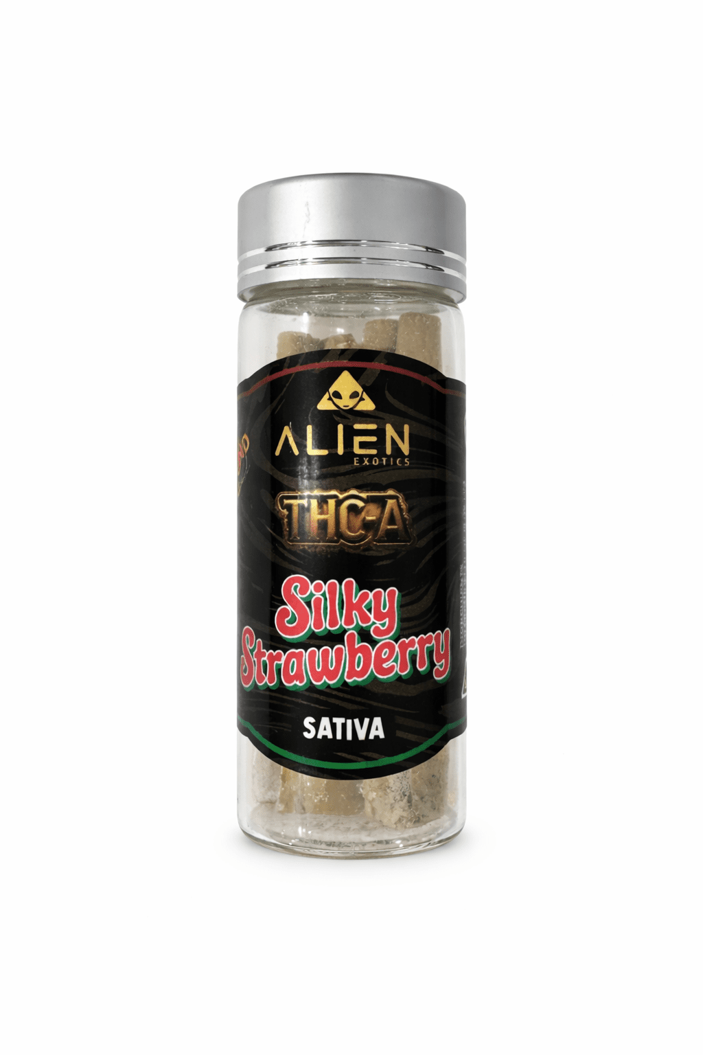 Alien Exotics THC-A Diamond Infused Mini Series Pre-Rolls Black Edition Silky Strawberry Sativa 33.14% THCA 5 Pack