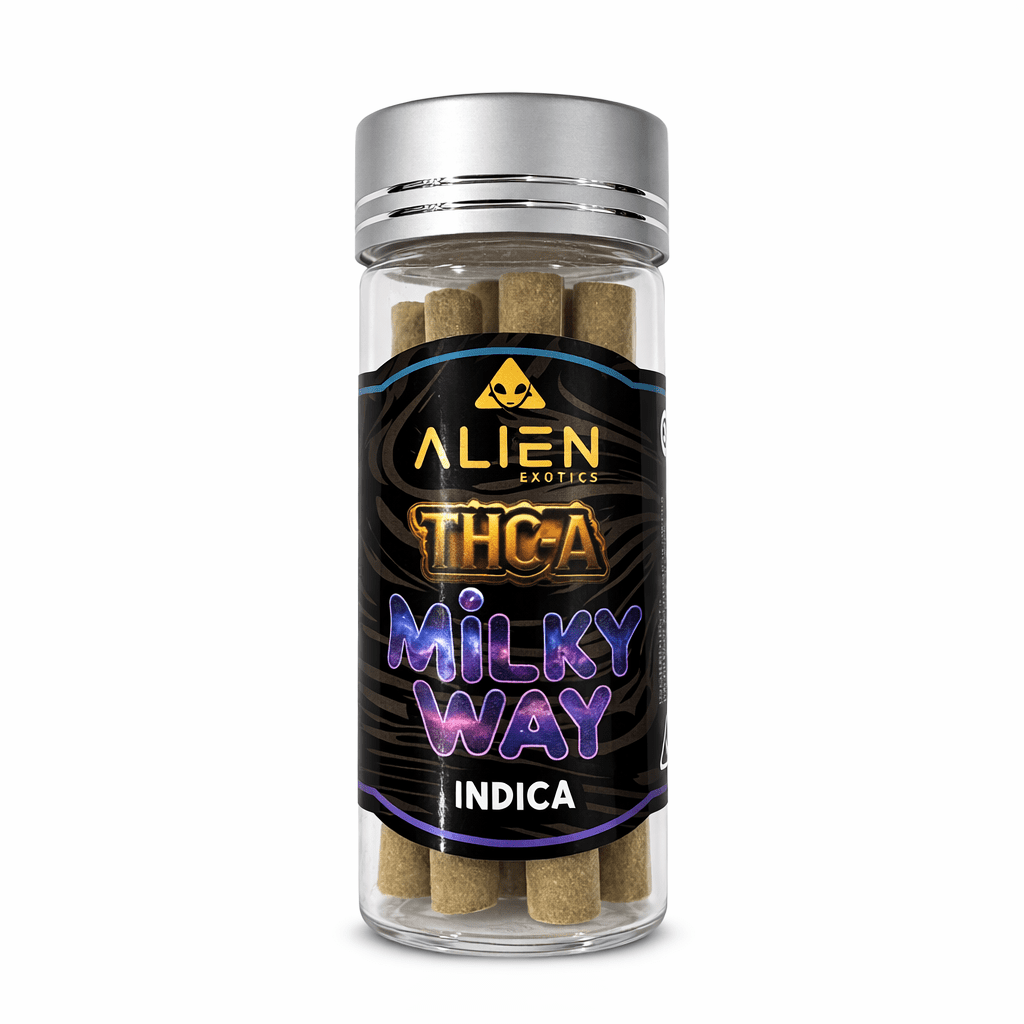 Alien Exotics THC-A Diamond Infused Mini Series Pre-Rolls Black Edition Milky Way Indica 33.14% THCA 5 Pack