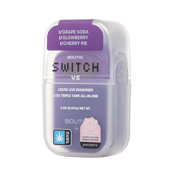 Boutiq SWITCH V5 THCA Disposable 2G Grape Soda Glowberry Cherry Pie