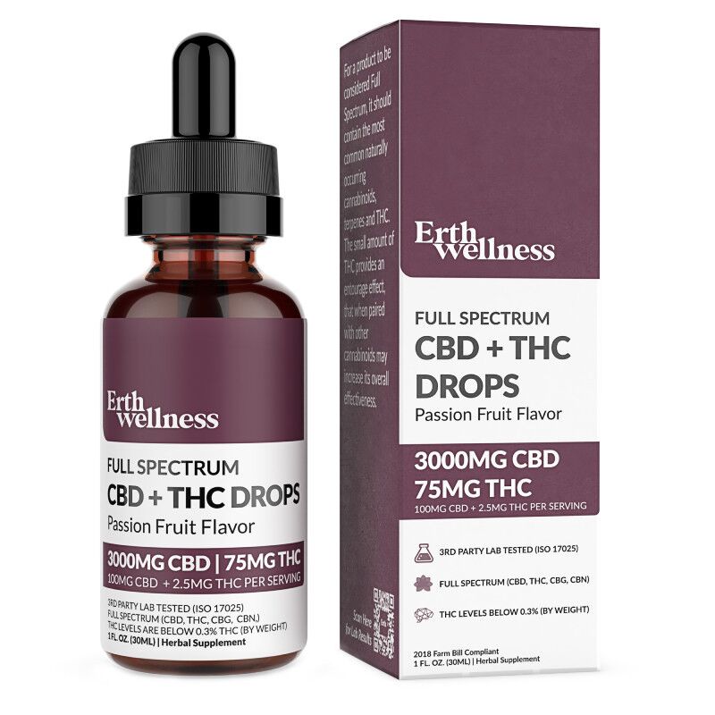 Erth - CBD Oil - Full Spectrum CBD + THC Tincture - Passion Fruit - 3000mg
