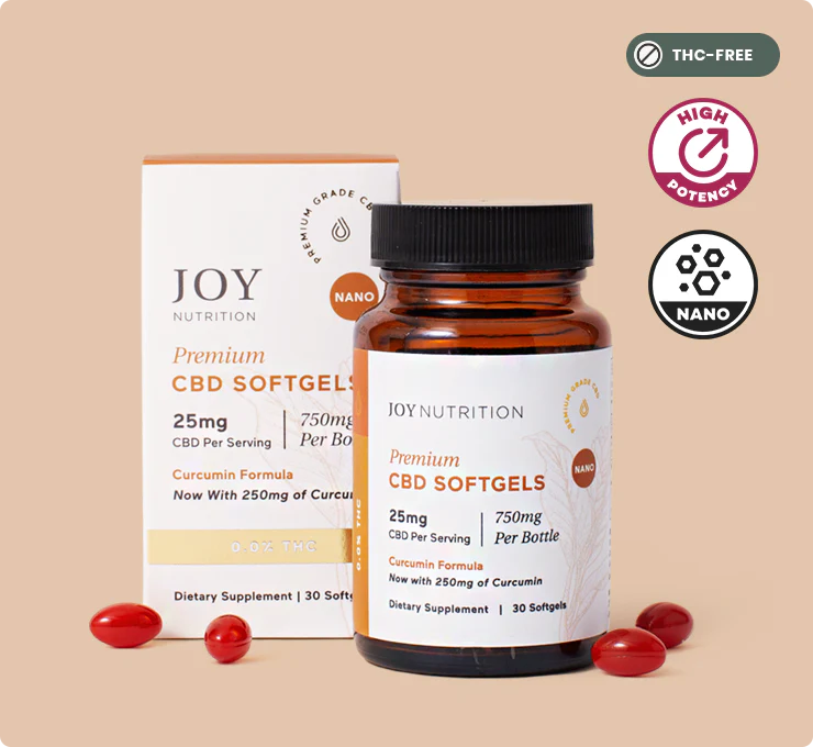 Joy Organics Broad Spectrum CBD Softgels with Curcumin 25mg