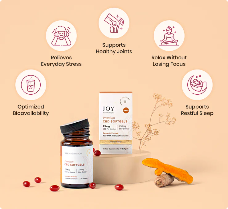 Joy Organics Broad Spectrum CBD Softgels with Curcumin 25mg - Image 2
