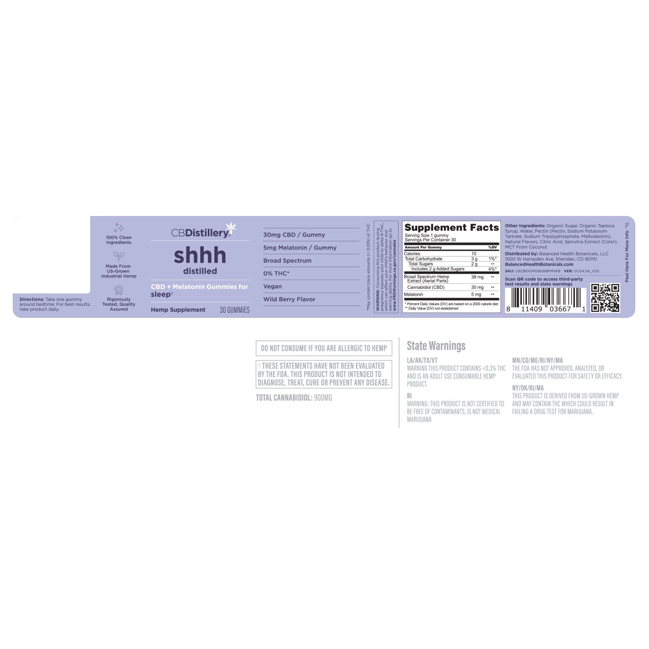 CBDistillery CBD + Melatonin Sleep Gummies 30mg - Wild berry