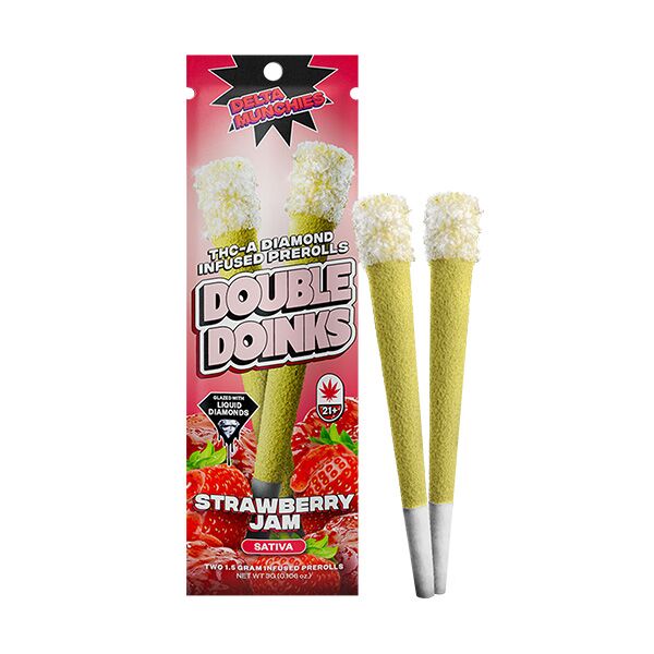 Delta Munchies 2g THCA Diamond Double Doinks Strawberry Jam strain – sativa THCA prerolls with sweet strawberry and citrus notes