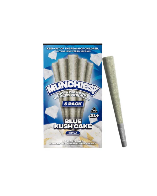 Delta Munchies – THC-A Diamond Infused Prerolls – Blue Kush Cake