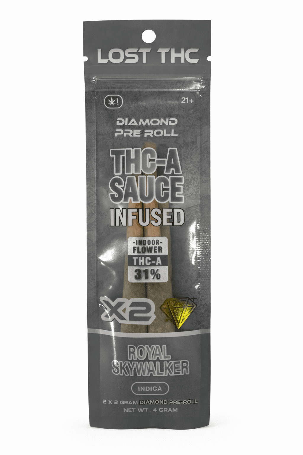 Lost THC Royal Skywalker THCa sauce infused pre-rolls 35 percent THCa 2ct 4g hybrid